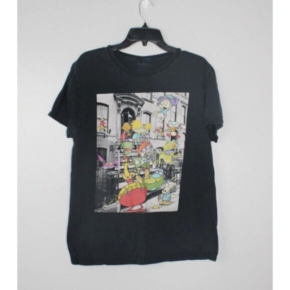 Nickelodeon Shirt Unisex L Black Graphic Tee Classic Nicktoons B&W 90's Grunge - Picture 1 of 4
